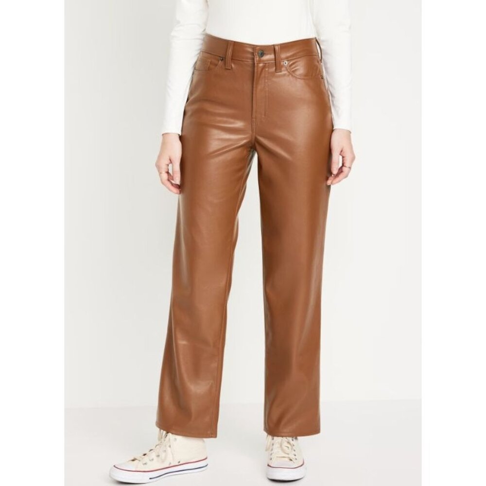 NEW Old Navy Womens Faux Leather‎ High Rise OG Loose Brown Pants Size 0